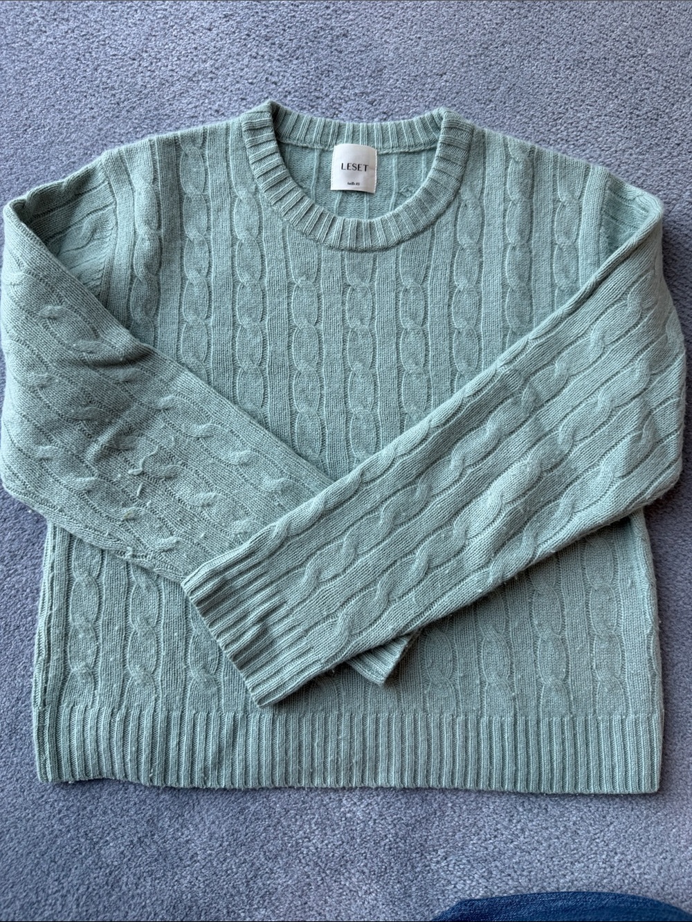 LESET Cable Knit Crewneck Sweater - Seafoam Green